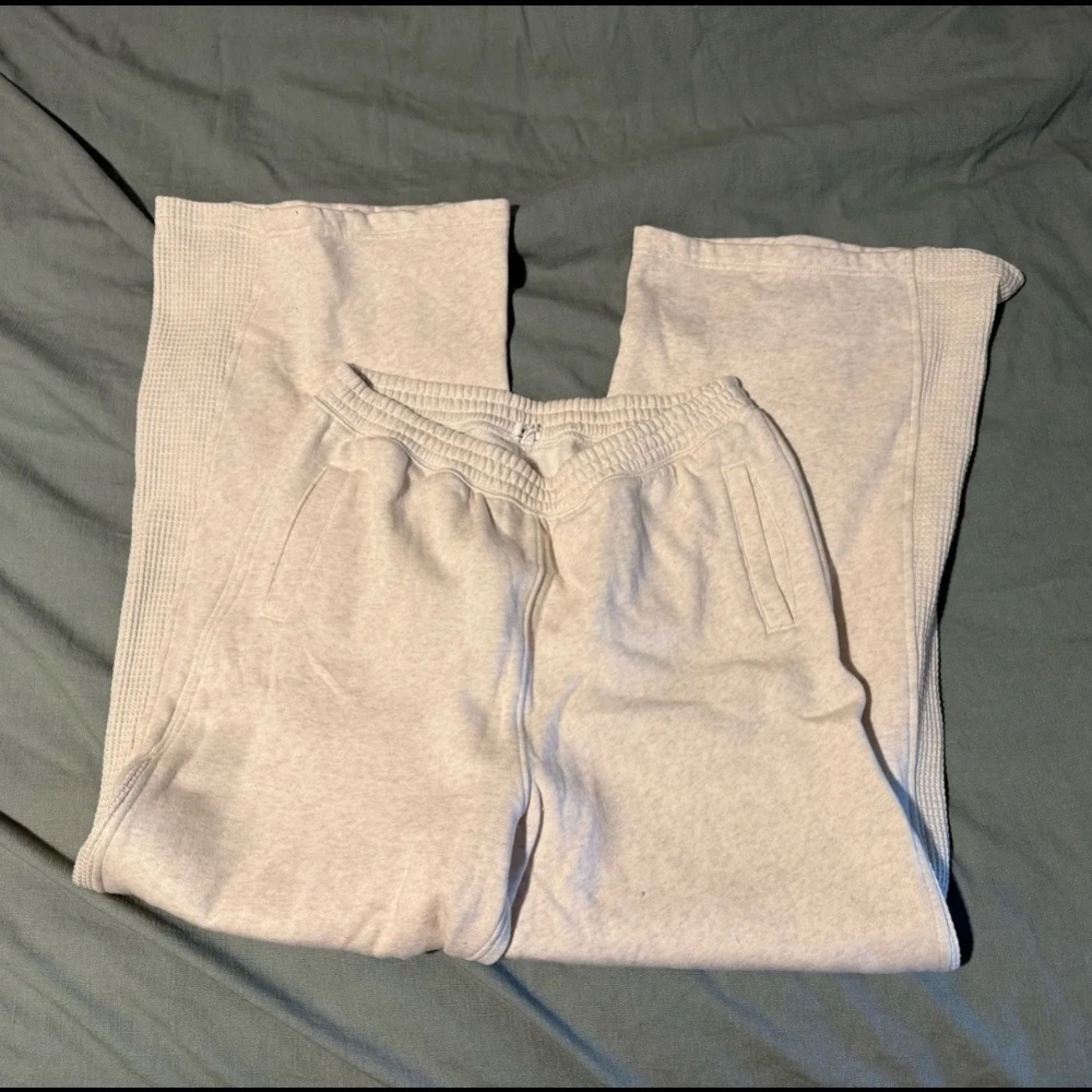Aerie Cream Waffle Knit Flare Pants